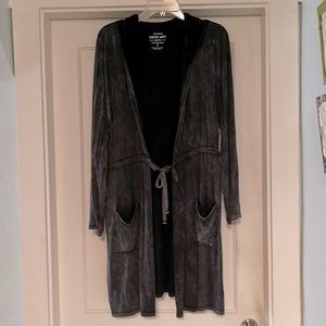 Torrid Black Mineral Wash Long Cardigan w/Hood, Pockets and Waist Tie Sz 3 - NWT